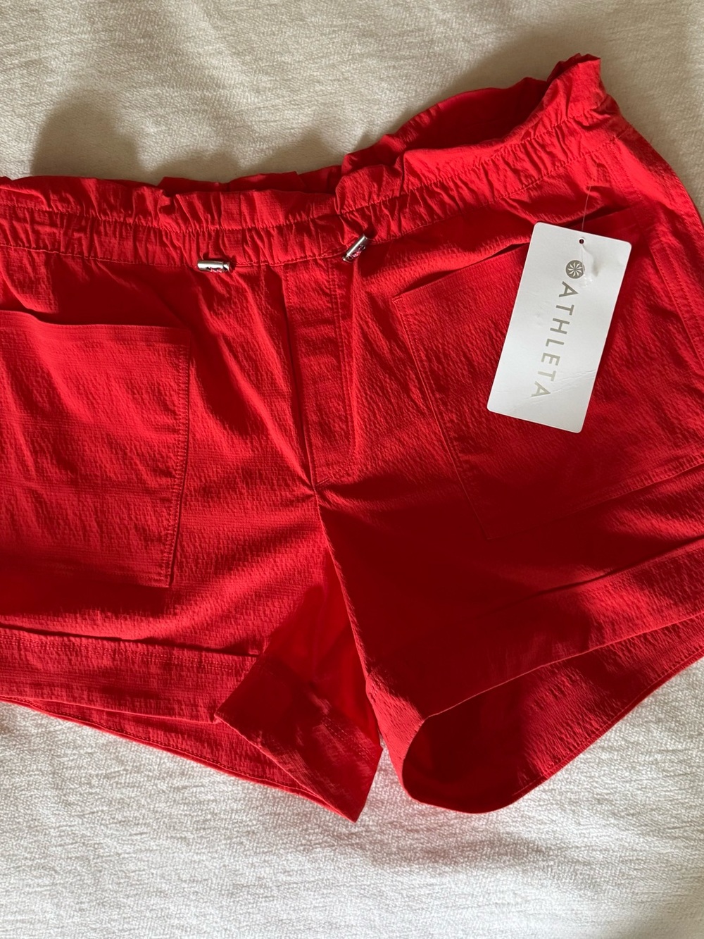 Athleta Women's Red/Orange Pull-On Trekkie Paper Bag Shorts